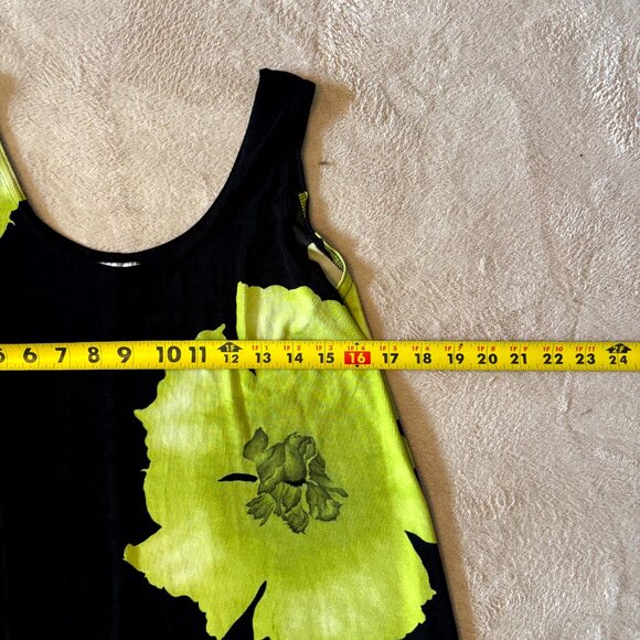 Vintage Jostar Floral Dress – Black & Lime Green Retro Statement Midi - Picture 4 of 6